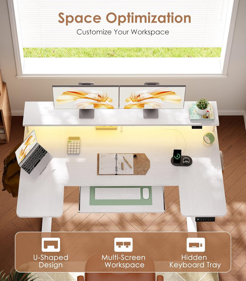 Desk U Shaped Height Adjustable with Monitor