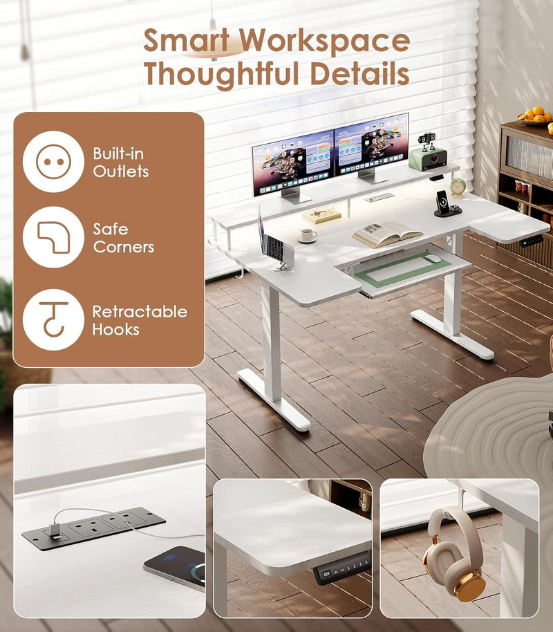 Desk U Shaped Height Adjustable with Monitor