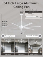 84 Inch Ceiling Fans with Lights Large Industrial