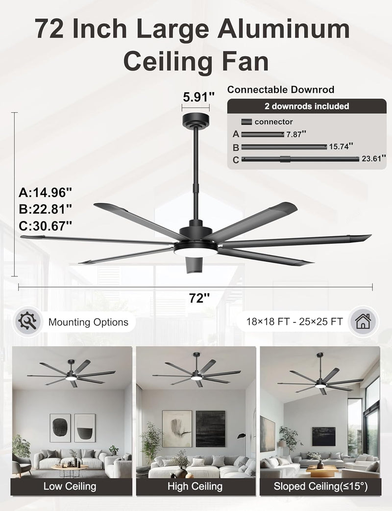 84 Inch Ceiling Fans with Lights Large Industrial