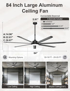 84 Inch Ceiling Fans with Lights Large Industrial