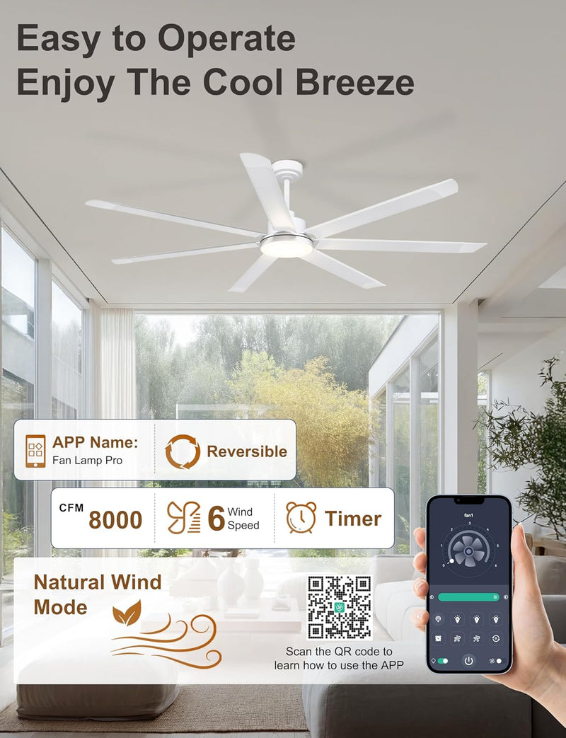 84 Inch Ceiling Fans with Lights Large Industrial