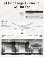 84 Inch Ceiling Fans with Lights Large Industrial