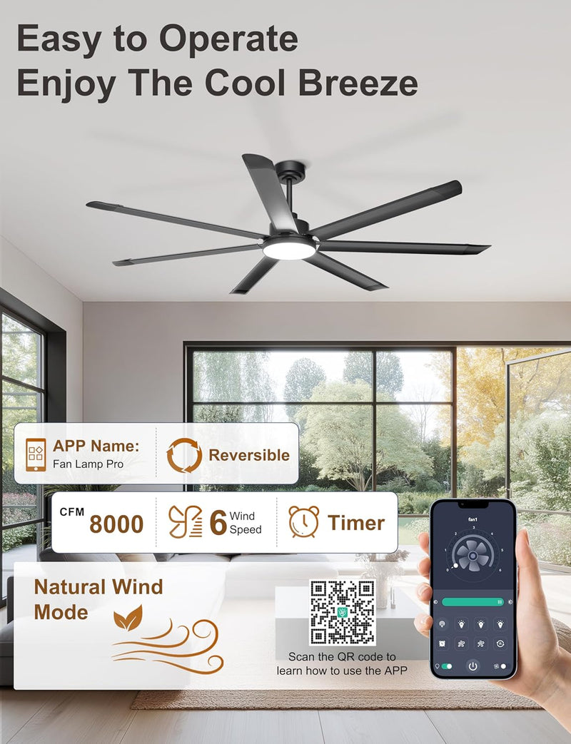 84 Inch Ceiling Fans with Lights Large Industrial