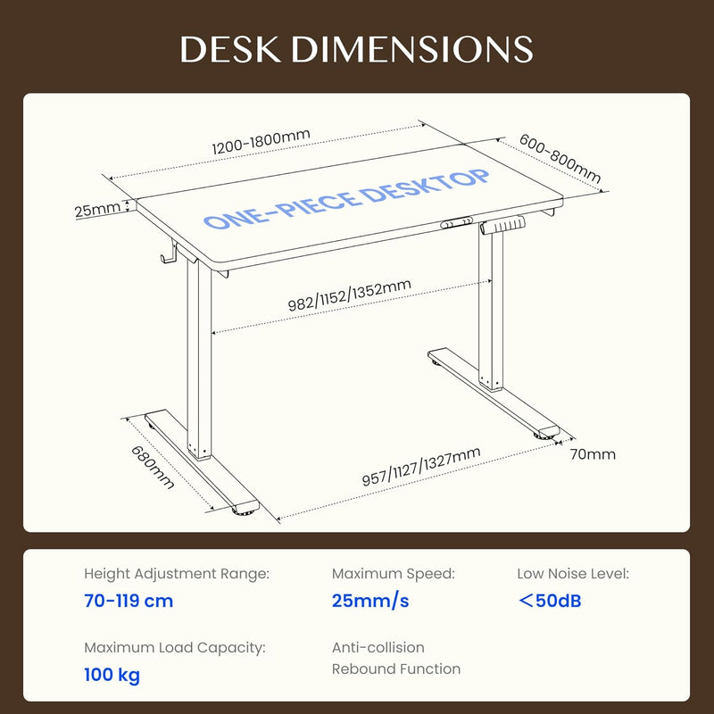One Piece Electric Standing Desk Sit Stand Table