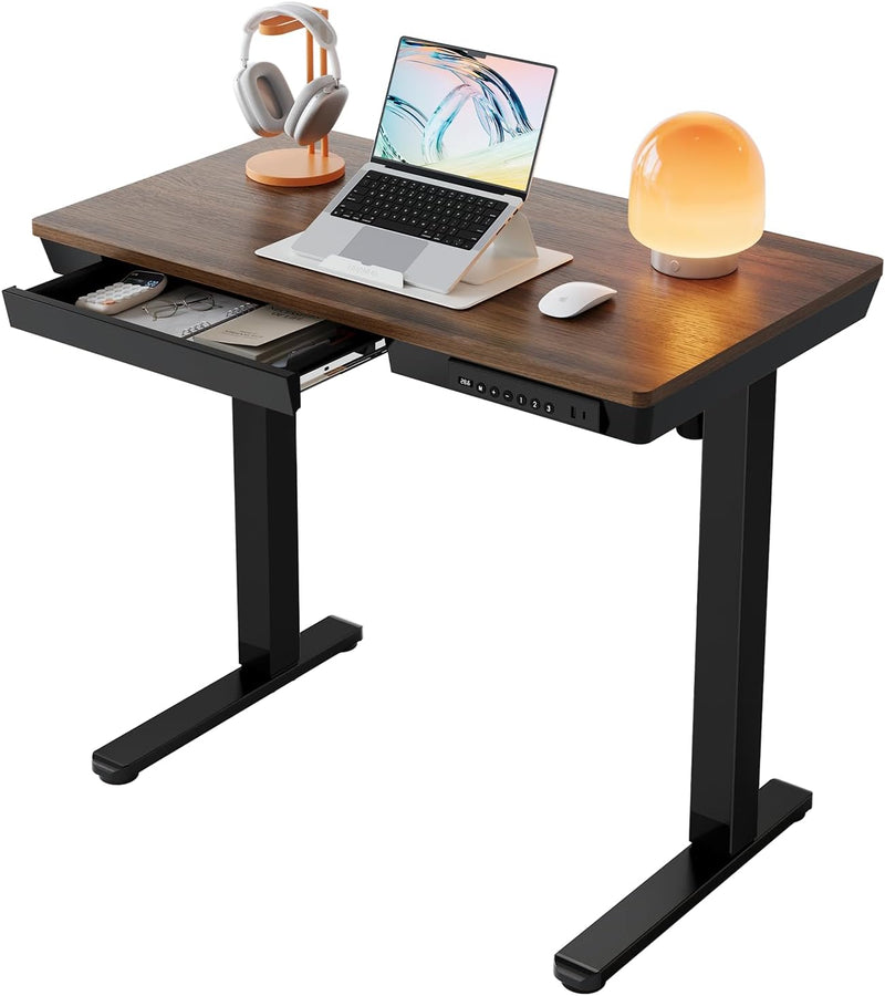 One Piece Standing Desk with Drawer Walnut
