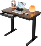 One Piece Standing Desk with Drawer Walnut