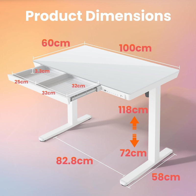 One Piece Standing Desk with Drawer Walnut