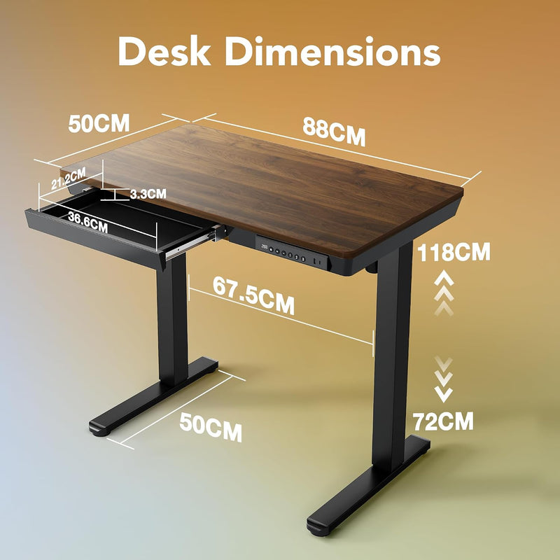 One Piece Standing Desk with Drawer Walnut
