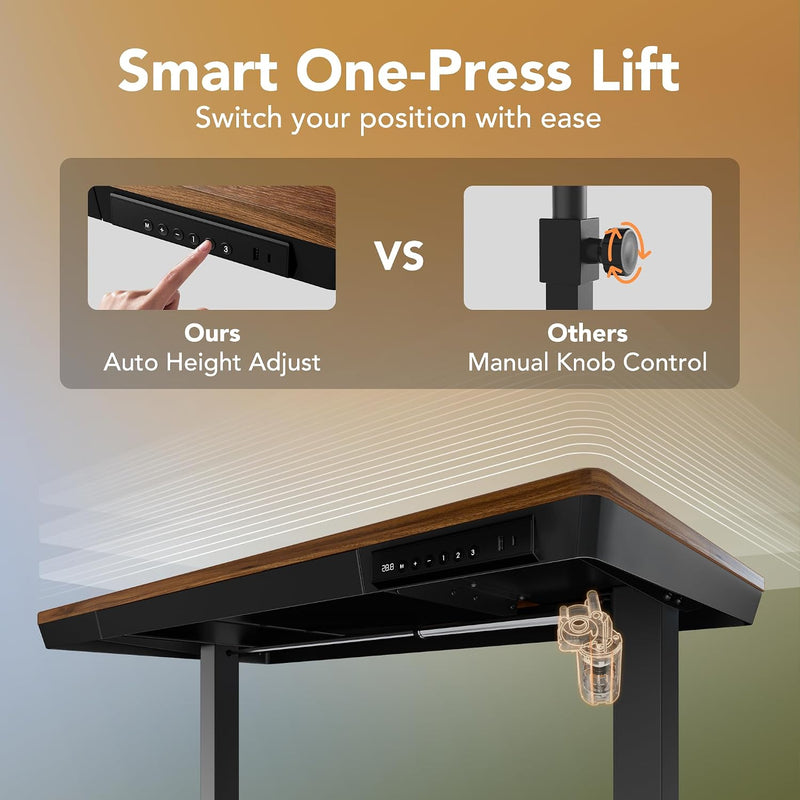 One Piece Standing Desk with Drawer Walnut