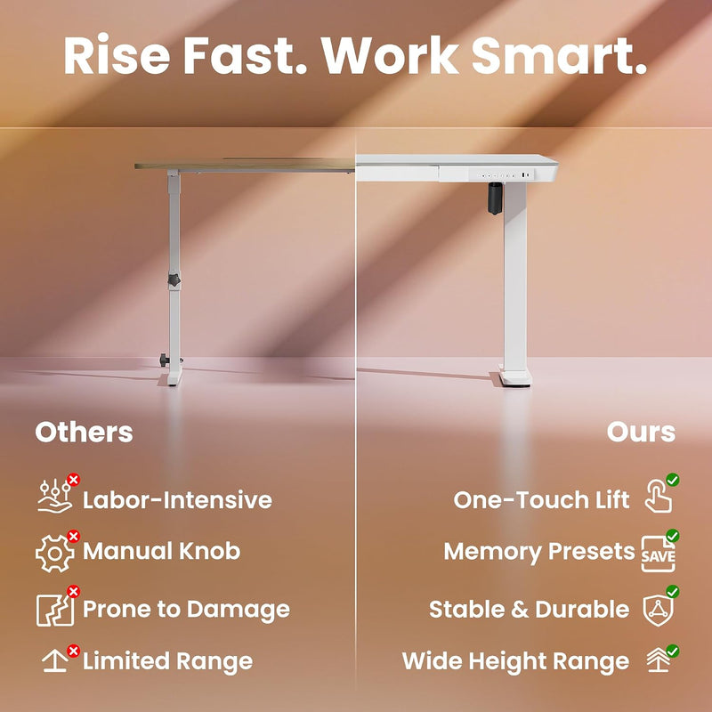 One Piece Standing Desk with Drawer Walnut