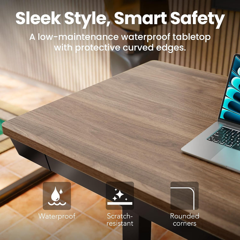 One Piece Standing Desk with Drawer Walnut