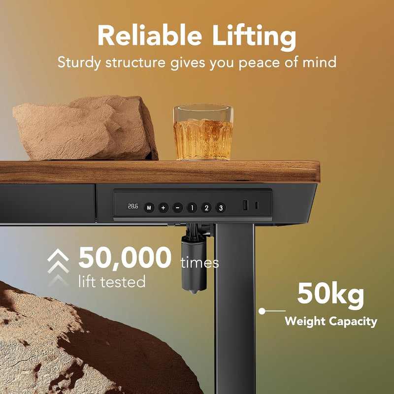 One Piece Standing Desk with Drawer Walnut