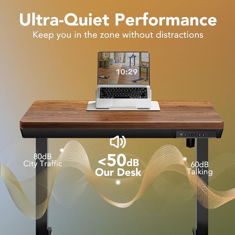 One Piece Standing Desk with Drawer Walnut