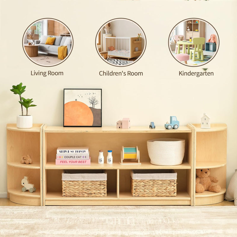 Shelf 5-Section Wooden Storage Cabinet 2-Shelf Toy Organisers