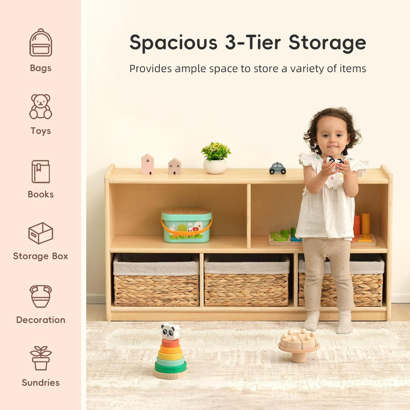 Shelf 5-Section Wooden Storage Cabinet 2-Shelf Toy Organisers