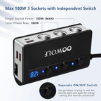 Oowolf Quick Charge 3.0 Cigarette Lighter Adapter 180W