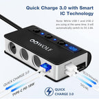 Oowolf Quick Charge 3.0 Cigarette Lighter Adapter 180W