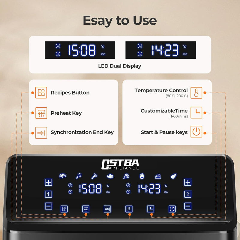 Ostba Appliance Dual Air Fryer 4+4L Zone