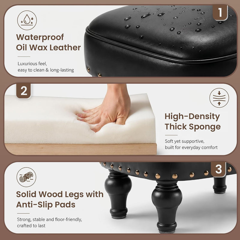 Ottoman Leather Foot Rest with Thicker Foam Padded