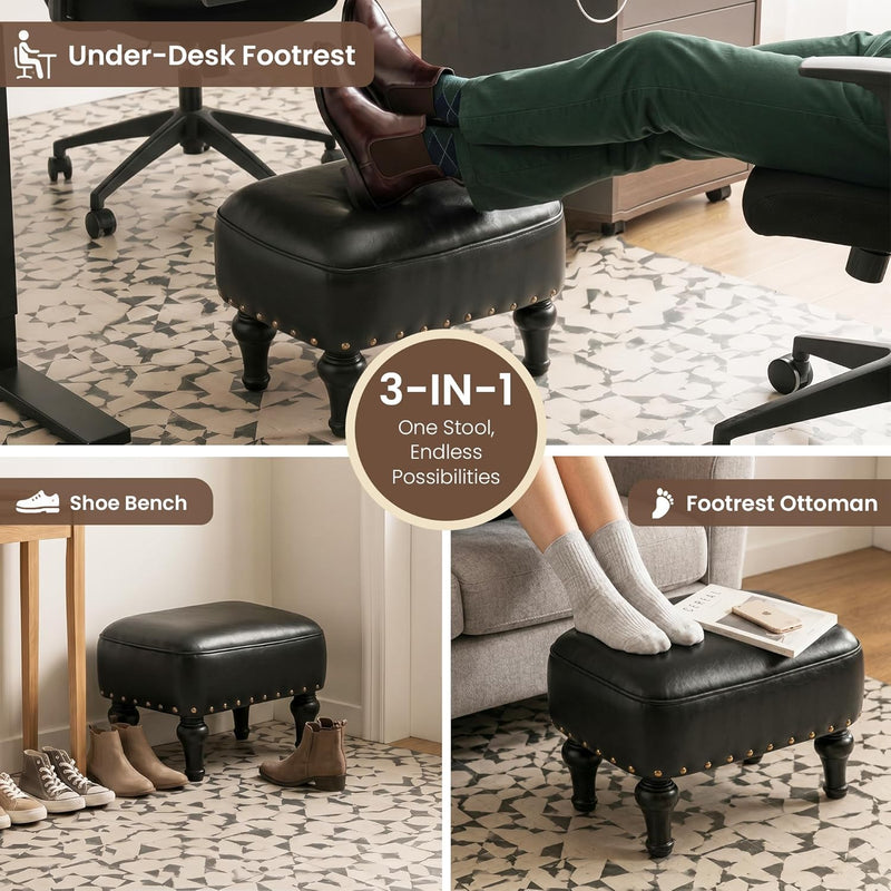 Ottoman Leather Foot Rest with Thicker Foam Padded
