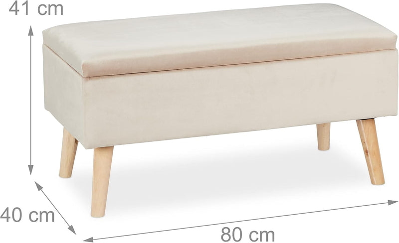 Ottoman Storage Bench Velvet Upholstery 40L Capacity Padded