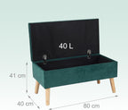 Ottoman Storage Bench Velvet Upholstery 40L Capacity Padded