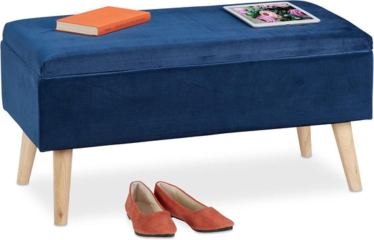 Ottoman Storage Bench Velvet Upholstery 40L Capacity Padded