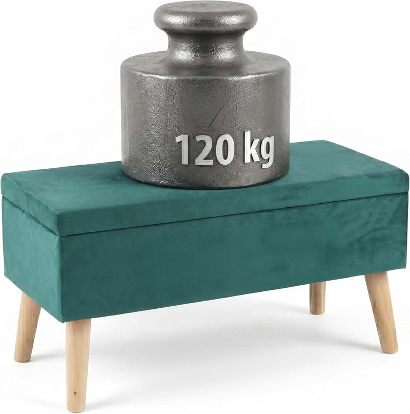Ottoman Storage Bench Velvet Upholstery 40L Capacity Padded