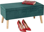 Ottoman Storage Bench Velvet Upholstery 40L Capacity Padded