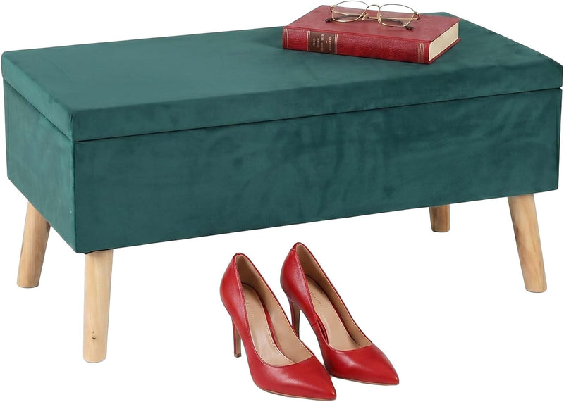 Ottoman Storage Bench Velvet Upholstery 40L Capacity Padded