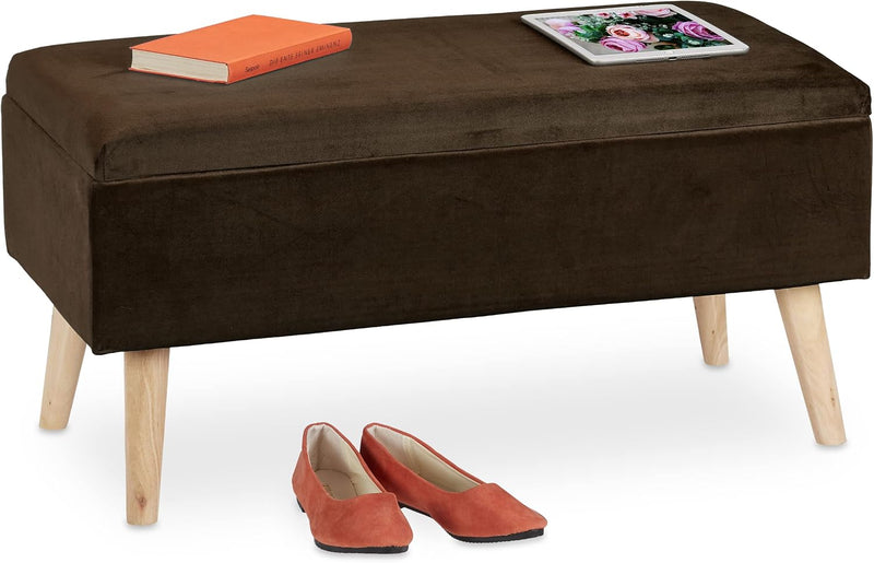 Ottoman Storage Bench Velvet Upholstery 40L Capacity Padded
