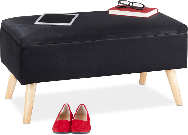 Ottoman Storage Bench Velvet Upholstery 40L Capacity Padded