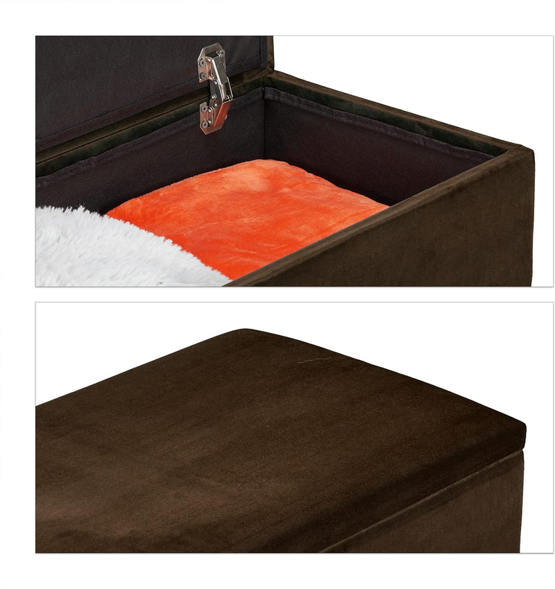 Ottoman Storage Bench Velvet Upholstery 40L Capacity Padded
