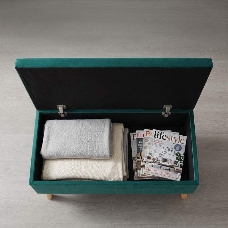 Ottoman Storage Bench Velvet Upholstery 40L Capacity Padded
