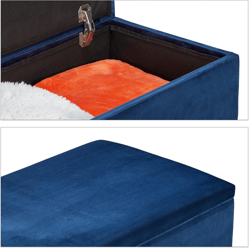 Ottoman Storage Bench Velvet Upholstery 40L Capacity Padded