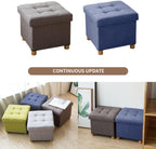 Ottoman Storage Box with 4 Wood Legs Linen