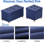 Ottoman Storage Box with 4 Wood Legs Linen