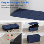 Ottoman Storage Box with 4 Wood Legs Linen