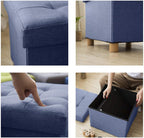 Ottoman Storage Box with 4 Wood Legs Linen