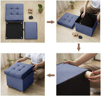 Ottoman Storage Box with 4 Wood Legs Linen