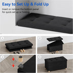 Ottoman Storage Box with 4 Wood Legs Linen