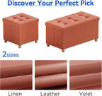Ottoman Storage Box with 4 Wood Legs Linen