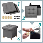 Ottoman Storage Box with 4 Wood Legs Linen