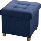 Ottoman Storage Box with 4 Wood Legs Linen