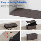 Ottoman Storage Box with 4 Wood Legs Linen