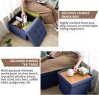 Ottoman Storage Box with 4 Wood Legs Linen