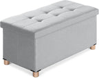 Ottoman Storage Box with 4 Wood Legs Linen