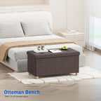 Ottoman Storage Box with 4 Wood Legs Linen