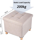 Ottoman Storage Box with 4 Wood Legs Linen